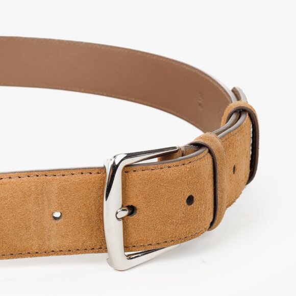 Loro Piana Alsavel Tan Suede Palladium Buckle Belt - Picture 3 of 8